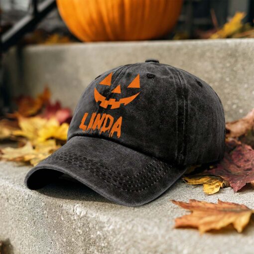Personalized Jack O Lantern Pumpkin Distressed Washed Cotton Printed Hat QFTD5020701 - Image 3