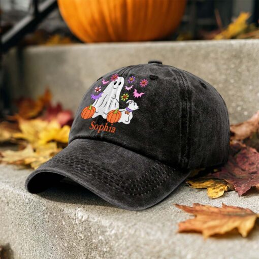 Personalized Ghost Walking Dog Distressed Washed Cotton Printed Hat QFTD5020703 - Image 2