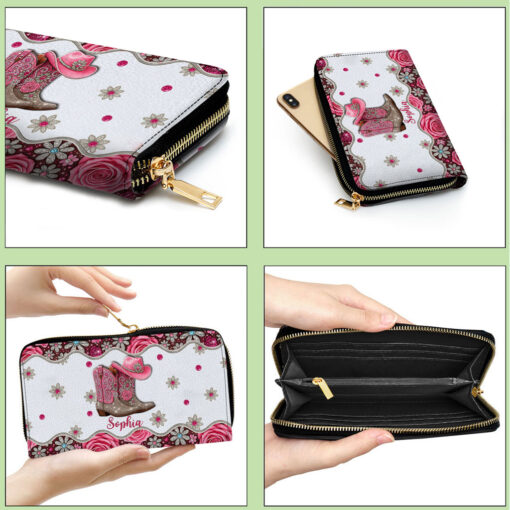 Personalized Cowgirl Boots Leather Handbag And Wallet UKHH5150701 - Image 6
