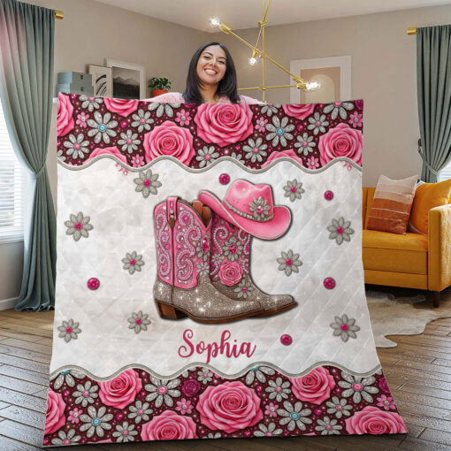 Personalized Cowgirl Boots Quilt Blanket UKHH5110702 - Image 4