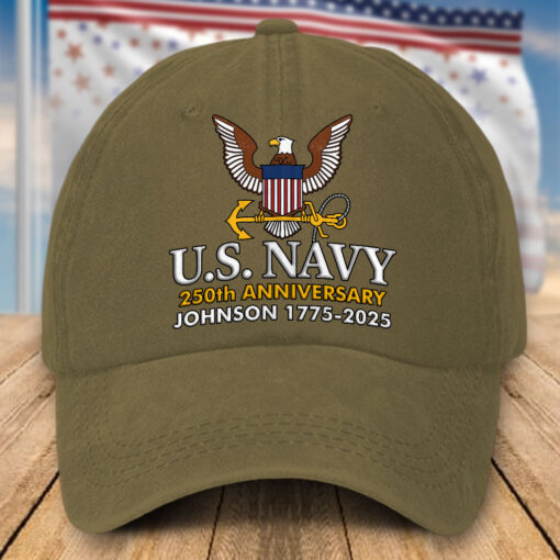 Custom US Navy 250th Anniversary Distressed Washed Cotton Printed Hat, Gift For Veterans UKHA5080701 - Image 4