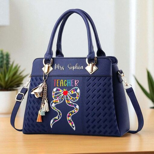 Custom Teacher PU Leather Deluxe Handbag UKND5180704 - Image 4