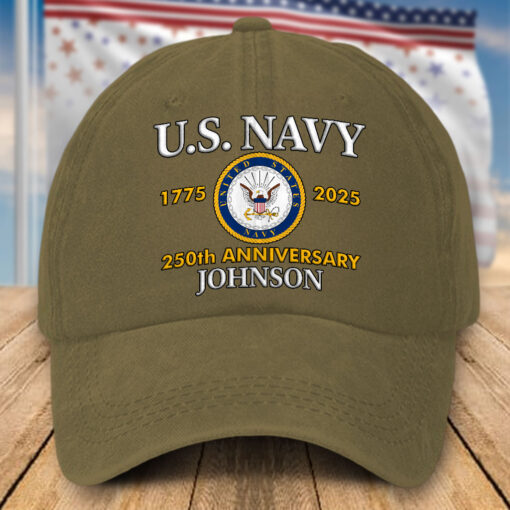 Custom US Navy 250th Anniversary Distressed Washed Cotton Printed Hat, Gift For Veterans UKHA5080702 - Image 4