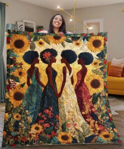 Black Woman Quilt Blanket, African American Woman Melanin Blanket UKHM5080701