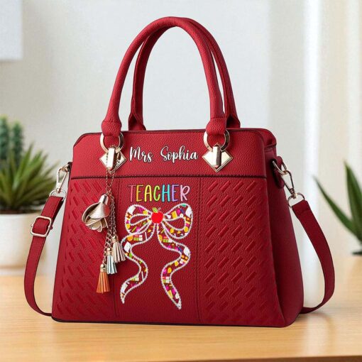 Custom Teacher PU Leather Deluxe Handbag UKND5180704 - Image 3