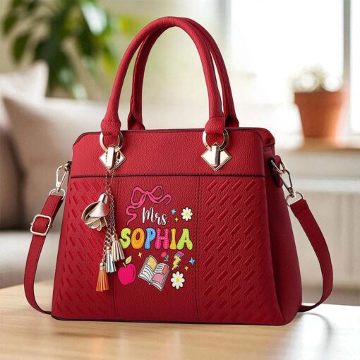 Custom Teacher PU Leather Deluxe Handbag UKND5180705 - Image 4