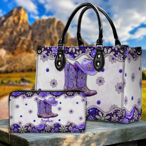 Personalized Cowgirl Boots Leather Handbag And Wallet UKHH5150701 - Image 2