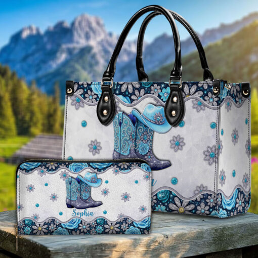 Personalized Cowgirl Boots Leather Handbag And Wallet UKHH5150701 - Image 3