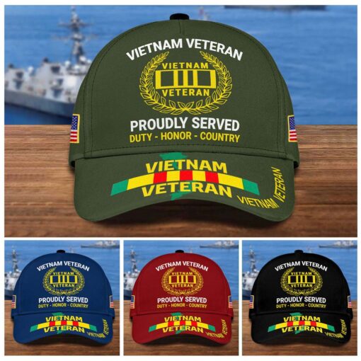 Vietnam Veteran Cap, Proudly Served, Duty - Honor - Country, Military Gifts Cap UKTD5250703 - Image 2