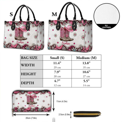 Personalized Cowgirl Boots Leather Handbag And Wallet UKHH5150701 - Image 8