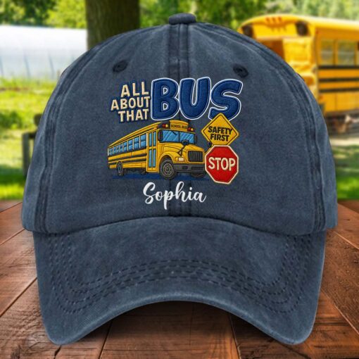 Personalized All About That School Bus Driver Denim Hat UKTD5180701 - Image 4