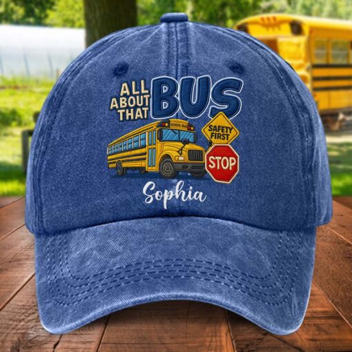 Personalized All About That School Bus Driver Denim Hat UKTD5180701 - Image 3