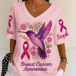 Personalized Breast Cancer Awareness V-neck T shirt UKNT5060803