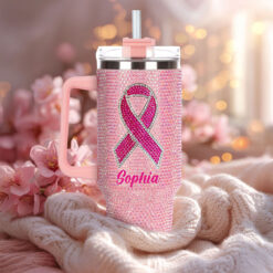 Breast Cancer Ribbon Rhinestone 40 Oz Tumbler QFTO5080801