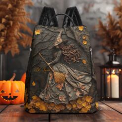 Personalized Halloween Witch Print 3D Leather PU Backpack QFTD5160804