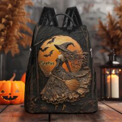 Personalized Halloween Witch Print 3D Leather PU Backpack QFTD5160805