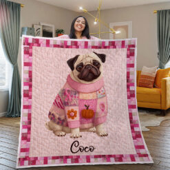 Custom Pug Dog Quilt Blanket THHH5280802