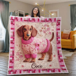 Custom Breast Cancer Women's Lovely Dachshund Quilt Blanket THHH5280803