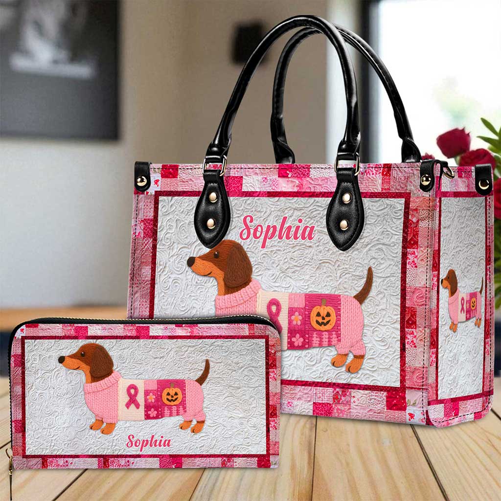 Personalized Dog Breast Cancer Leather Handbag UKTZ5280804