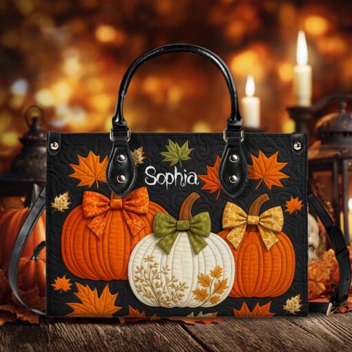Custom Pumpkin Halloween Leather PU Handbag UKHM5290805 - Image 2