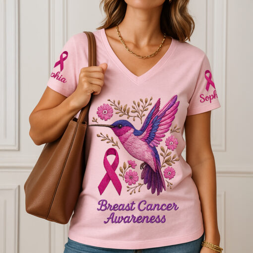 Personalized Breast Cancer Awareness V-neck T shirt UKNT5060803 - Image 2