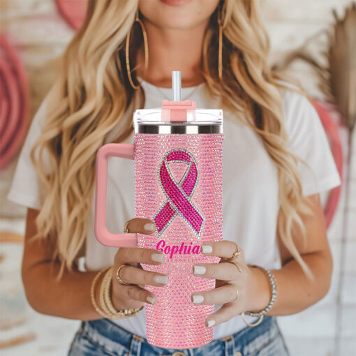 Breast Cancer Ribbon Rhinestone 40 Oz Tumbler QFTO5080801 - Image 2