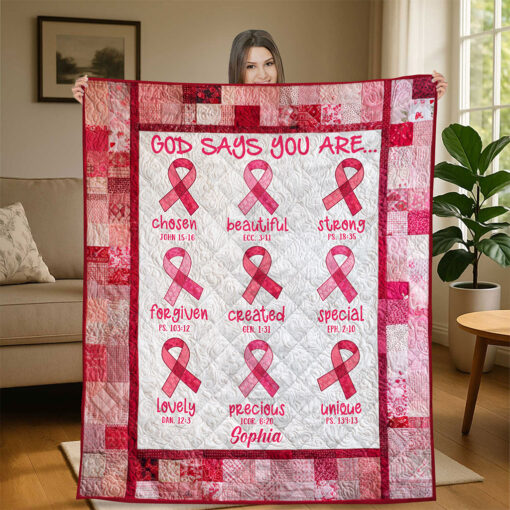 Custom Breast Cancer God Says You Are Quilt Blanket THTO5120802 - Image 2