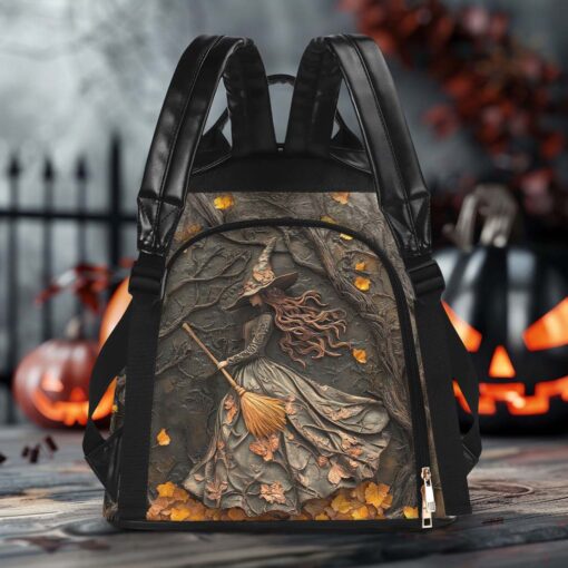 Personalized Halloween Witch Print 3D Leather PU Backpack QFTD5160804 - Image 3