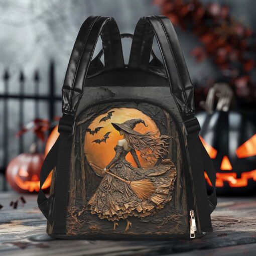 Personalized Halloween Witch Print 3D Leather PU Backpack QFTD5160805 - Image 3