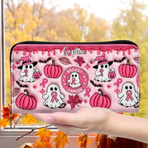 Personalized Spooky Vibe Breast Cancer Print 3D Inflated Leather PU Handbag, Halloween Gifts UKND5270802 - Image 5