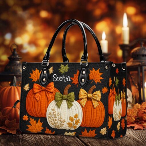 Custom Pumpkin Halloween Leather PU Handbag UKHM5290805 - Image 3