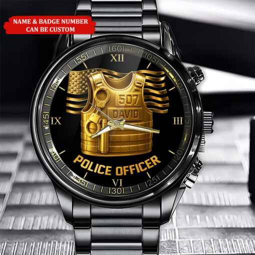 Personalized Police Business Watch, Custom Your Name And Badge Number, Watch For Policeman, Police Gifts UKTO5020802
