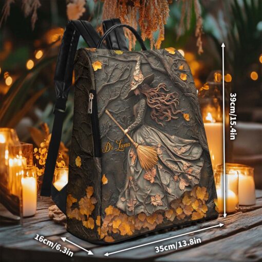 Personalized Halloween Witch Print 3D Leather PU Backpack QFTD5160804 - Image 2