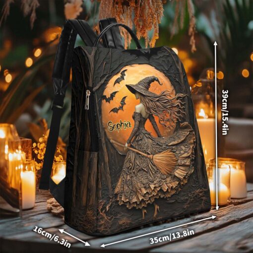 Personalized Halloween Witch Print 3D Leather PU Backpack QFTD5160805 - Image 2