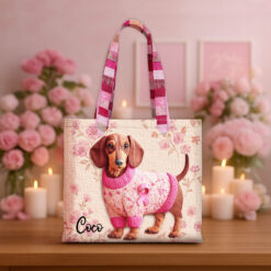 Custom Breast Cancer Women's Lovely Dachshund Quilted Tote Bag THHH5300801