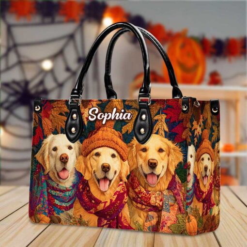 Custom Golden Retriever  Halloween Leather Handbag UKTZ5220801 - Image 3
