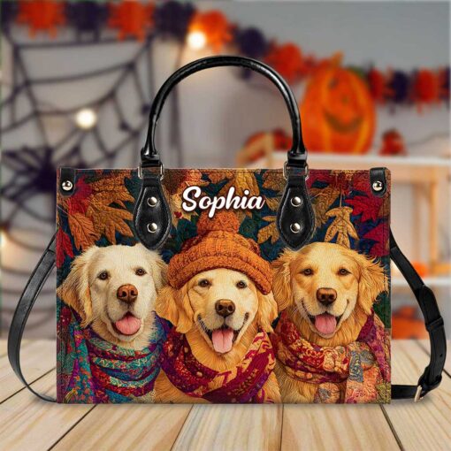 Custom Golden Retriever  Halloween Leather Handbag UKTZ5220801 - Image 2