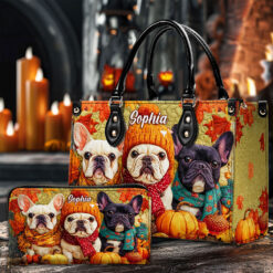 Custom Frenchie Halloween Leather Handbag UKTO5140802
