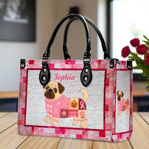 Personalized Dog Breast Cancer Leather Handbag UKTZ5280803 - Image 3