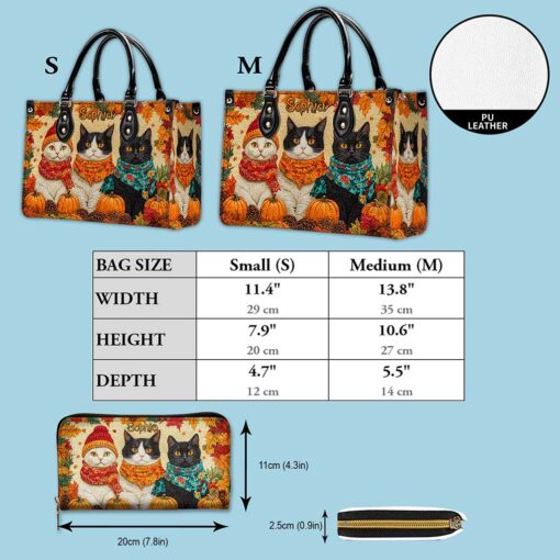 Custom Quilt Fall Cat Leather Handbag NPND5250802 - Image 6