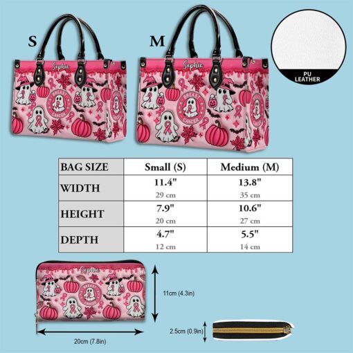 Personalized Spooky Vibe Breast Cancer Print 3D Inflated Leather PU Handbag, Halloween Gifts UKND5270802 - Image 6