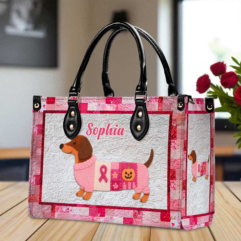 Personalized Dog Breast Cancer Leather Handbag UKTZ5280804 - Image 3