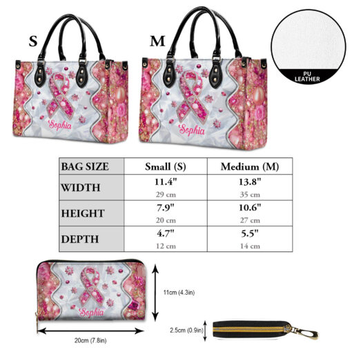 Personalized Breast Cancer Leather Handbag, Wallet QFTD5140802 - Image 7
