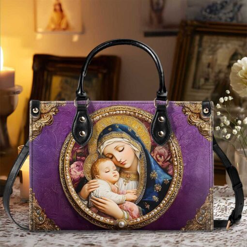 Virgin Mary And Baby Jesus PU Leather Handbag Heavenly Grace In Radiant Splendor Bag, Gift For Woman UKND5110902 - Image 2