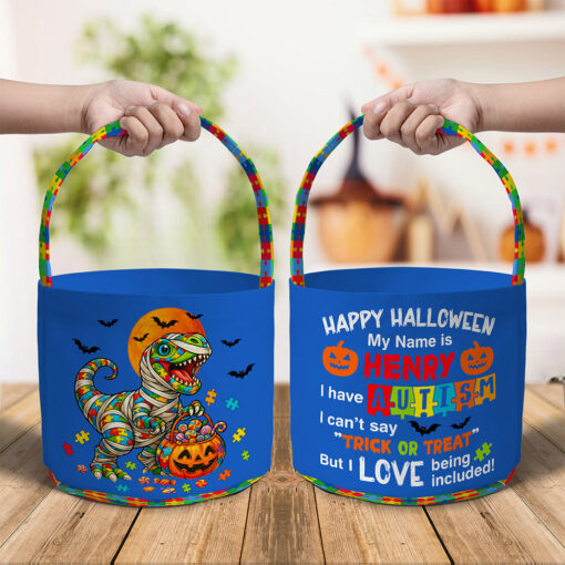 Personalized Dinosaur Autism Trick Or Treat Candy Bag QFNT5130901