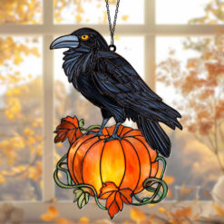 Black Raven Pumpkin Halloween Acrylic Window Hanging Suncatcher UKHA5130903