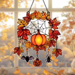 Autumn Halloween Faux Stained Glass Acrylic Suncatcher, Halloween Acrylic Window Hanging Suncatcher UKHA5050901