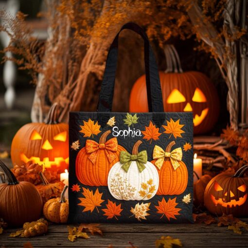 Custom Pumpkin Halloween Quilted Tote Bag UKHM5290806 - Image 2