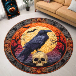 Mystic Black Raven Skull 3D Printed Rug, Halloween Round Mat UKTO5190903