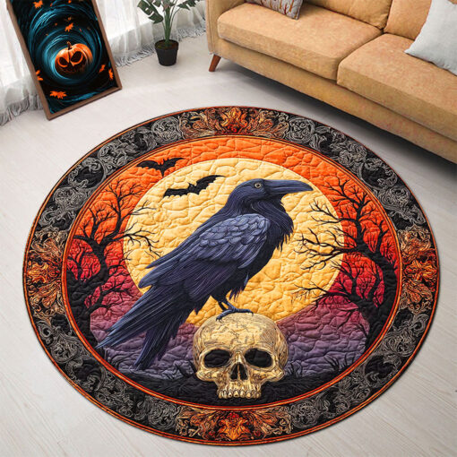 Mystic Black Raven Skull 3D Printed Rug, Halloween Round Mat UKTO5190903
